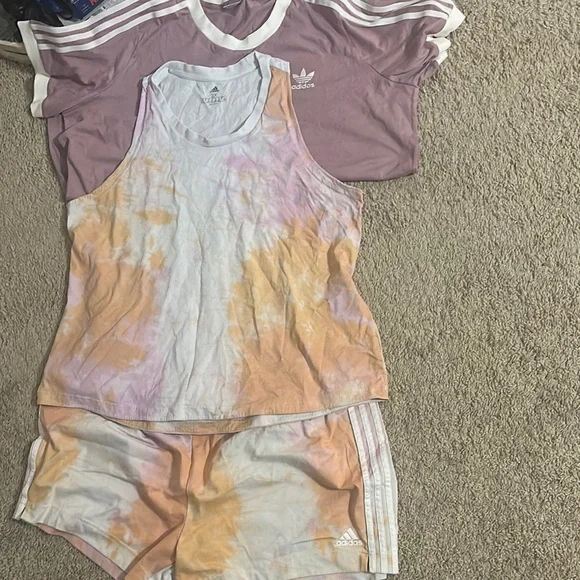 3pc Adidas Tie-Dye Tank and Shorts Set - Picture 1 of 4